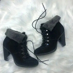 Bjorndal Falan Womens Size 8 Black Suede Heels Boots With Faux Fur Accent 124355